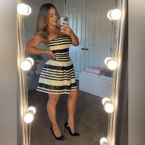 BLACK AND WHITE SEQUIN DRESS.